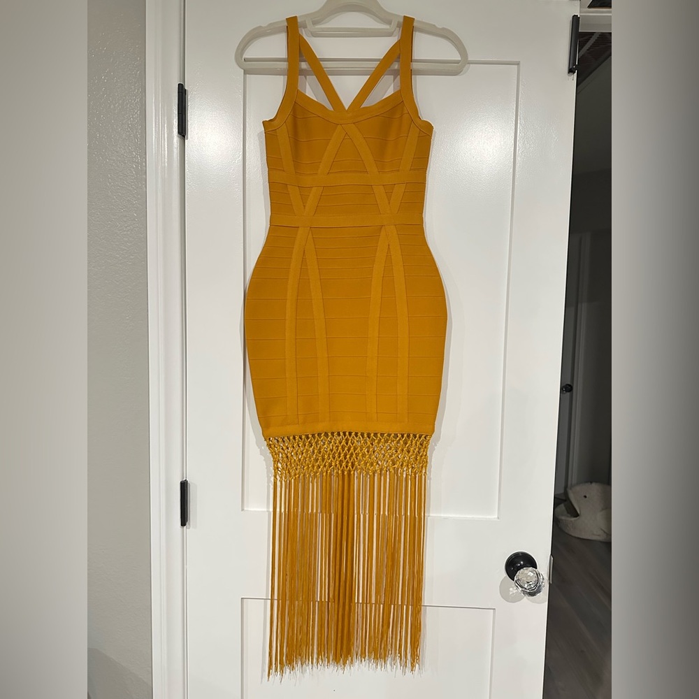 Yellow Bandage Bodycon Mini Dress for Cocktail